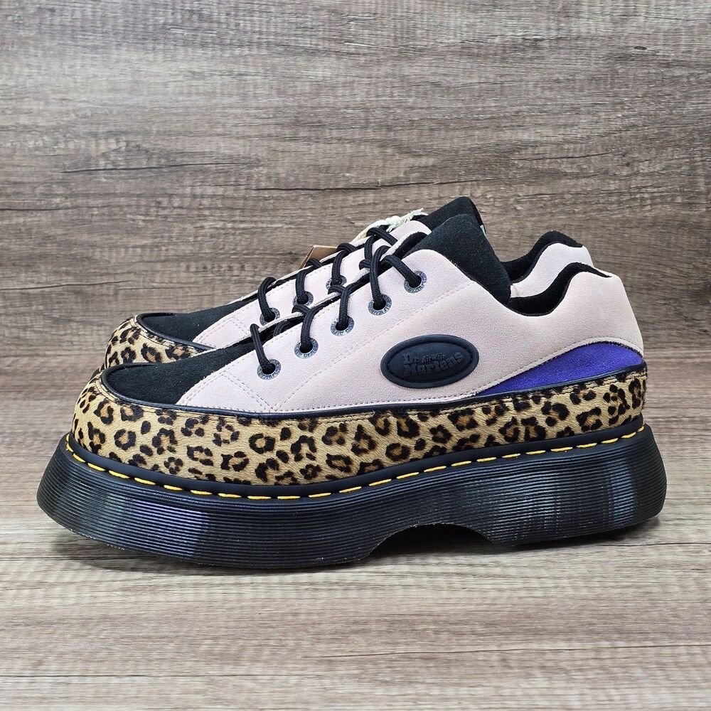 Dr. Martens Buzz 5-Eye Women's 10 Pink Leopard Print Black Suede Platform Shoes - Picture 3 of 9